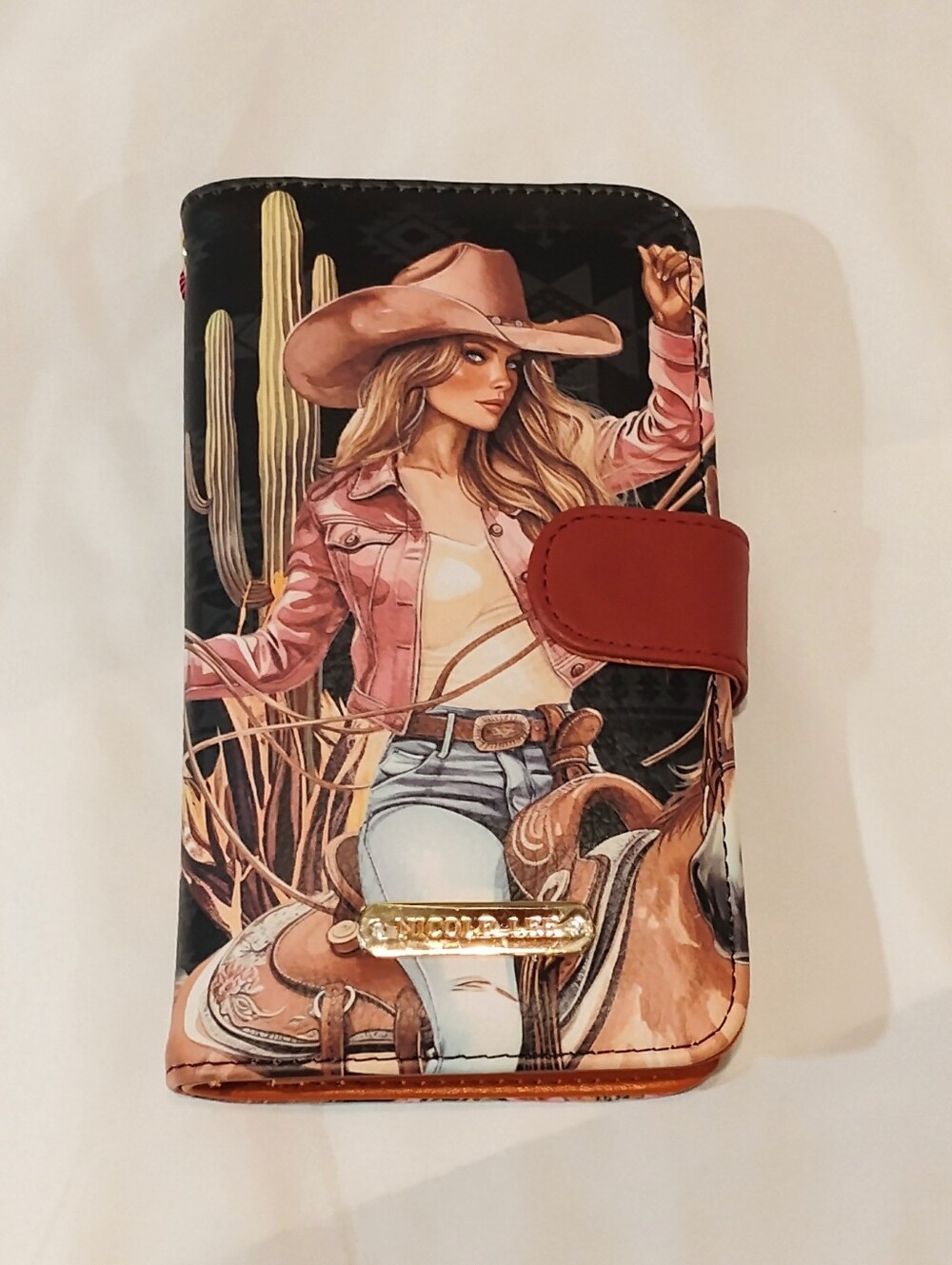 Nikki By Nicole Lee Pink & Brown Cowgirl Phone Wallet Case